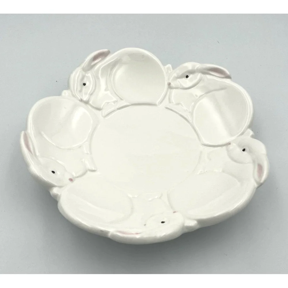 Dept 56 Bunny Rabbit Plate White Ceramic Serving Tray Dish‎ Easter Spring Decor